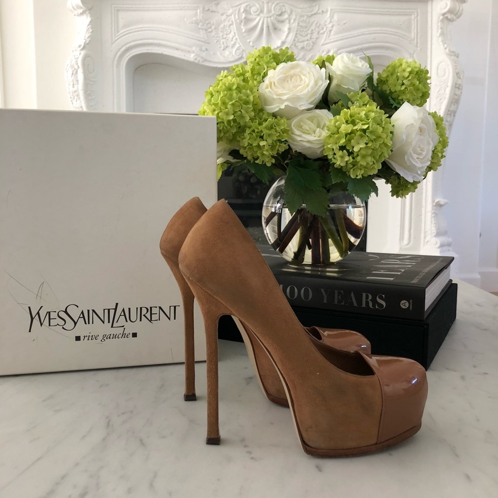 YSL tribute cap toe pump